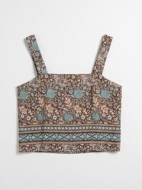 Stetson Brown Floral Tank Top Button Up Back Adjustable Straps, Size Small, NWT